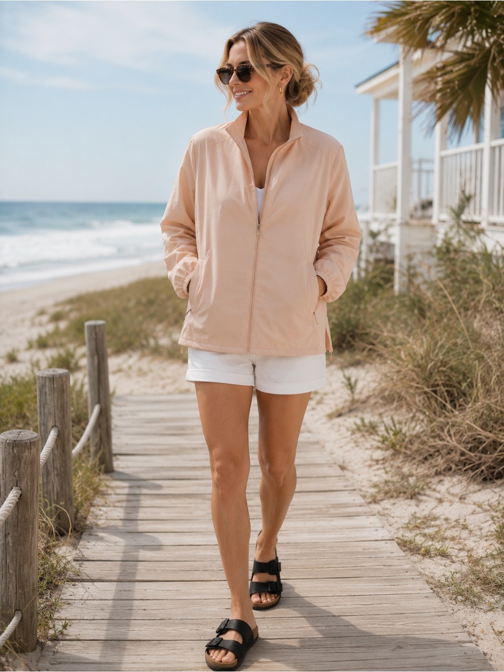 Hang Ten UPF 50+ Full Zip Lightweight Jacket Blush Pink Large Coastal. NWT